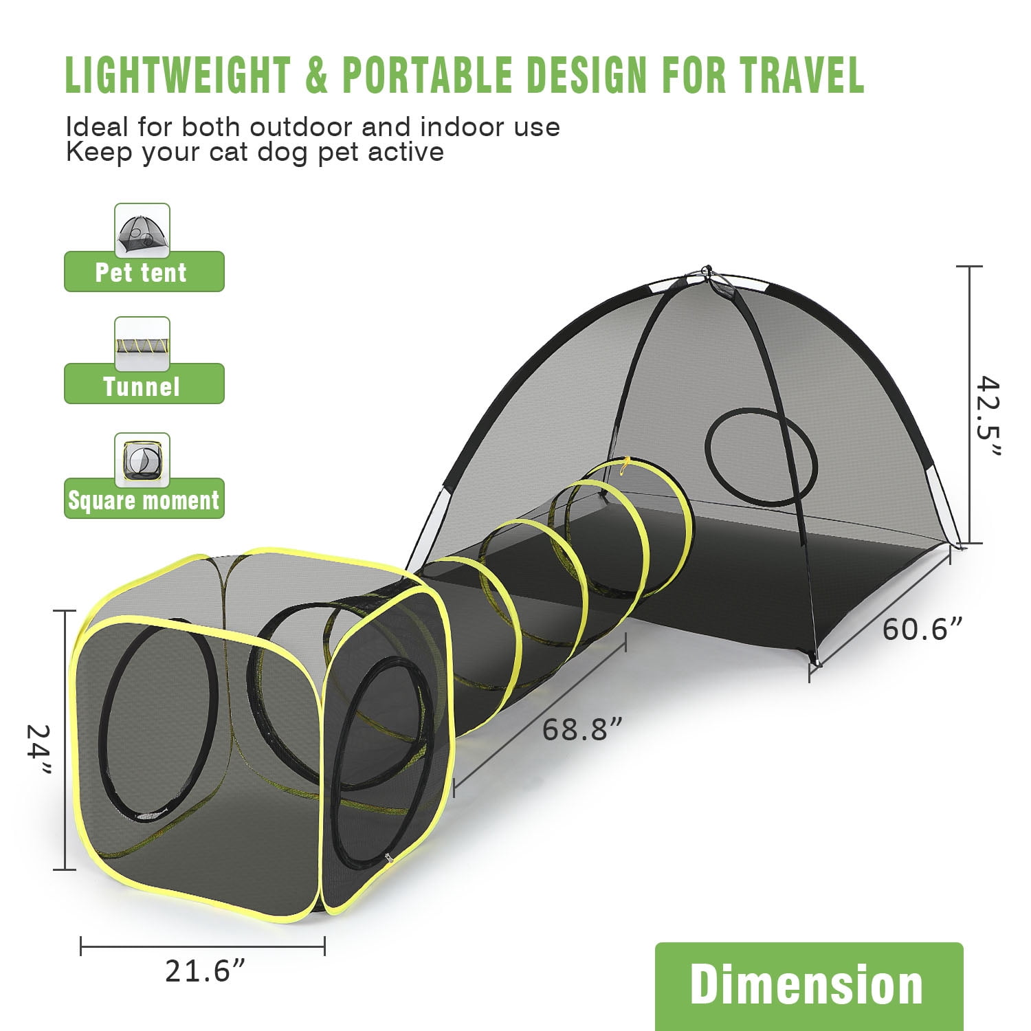 Wilwolfer 5PC Cat Toys Tunnel Portable Pets Kitty Mesh Tent with Cat Harness & Walking Leash Indoor Outdoor