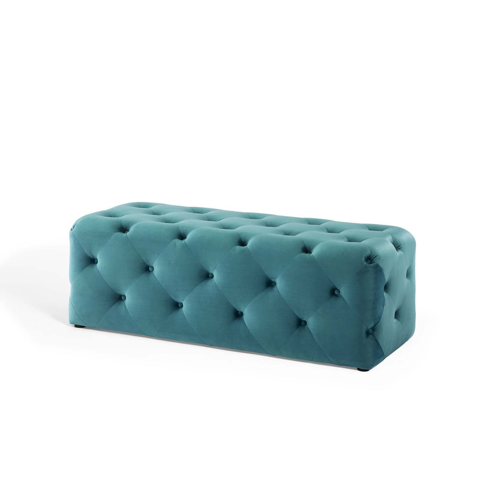 Amour Sea Blue 48" Tufted Velvet Entryway Bench