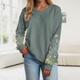thumbnail image 5 of larppty Womens Fashion Floral Printed Crewneck Long Sleeve Casual Sweatshirt Pullover Tops (Light Green, S), 5 of 9