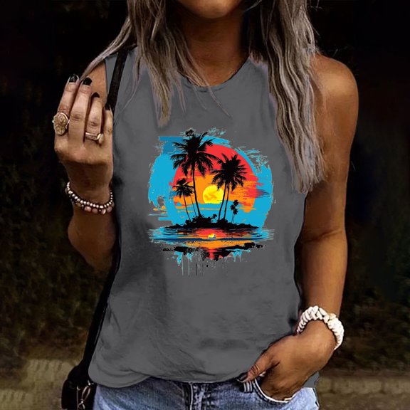 POROPL Womens Graphic T Shirts ,Cotton T Shirts for Women Crew Neck Sleeveless Shirt