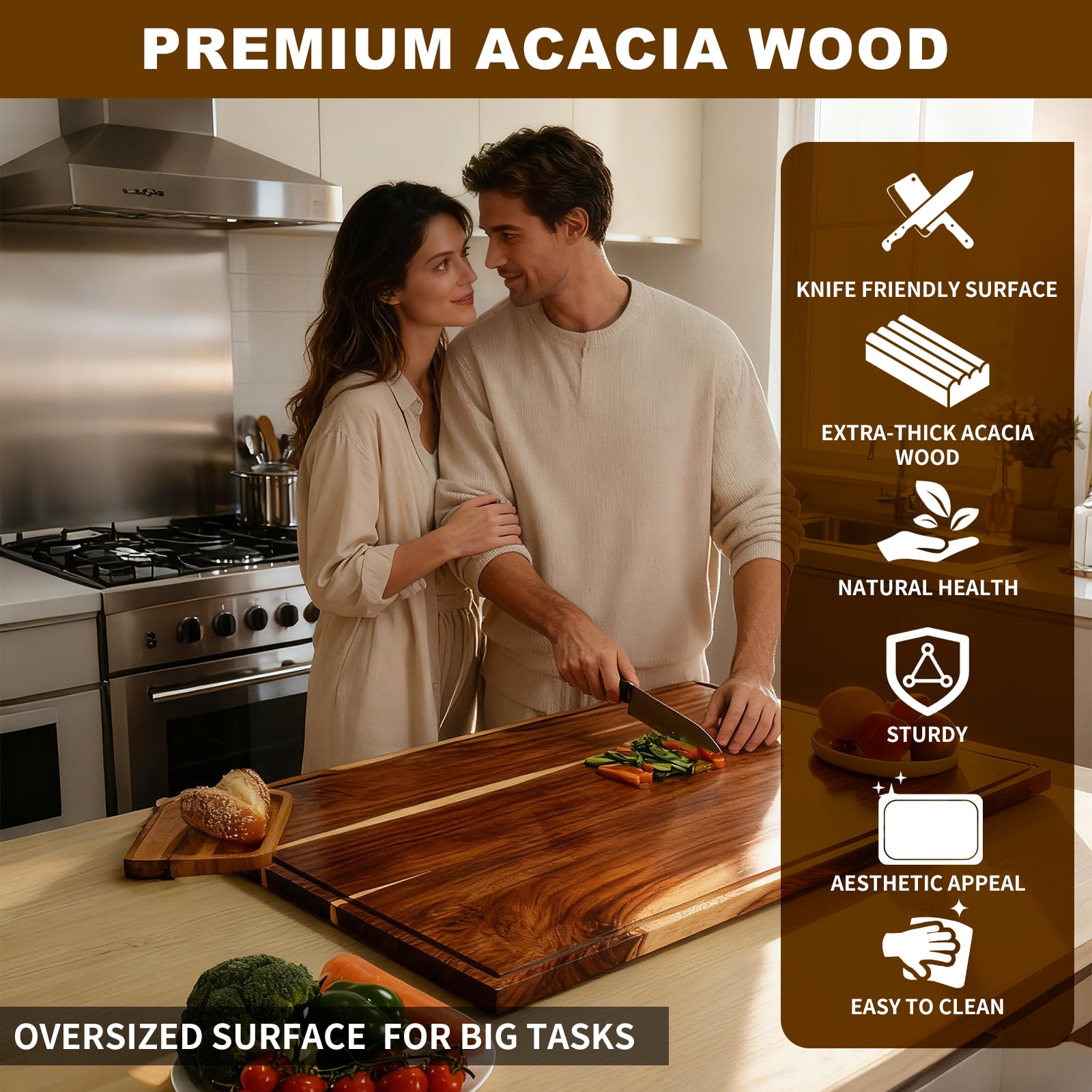 Sentsu 30x20 Acacia Wood Cutting Board, Extra Large Wooden Butcher Block for Kitchen Prep, BBQ and Charcuterie Serving