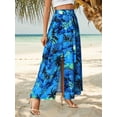 thumbnail image 6 of Hibeli Women Hawaiian Floral Print Maxi Skirt High Elastic Waisted Split Thigh Long Skirt with Pockets, 6 of 8