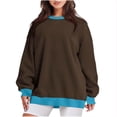 thumbnail image 1 of ameIAEA Womens Sweatshirts Long Sleeve Crewneck Pullover Tops Color Block Loose Fall Shirts, 1 of 4