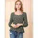 thumbnail image 2 of Blusa Floral Allegra K Manga Larga Cuello Cuadrado Peplum Mujer Cinturón Negro S, 2 of 6