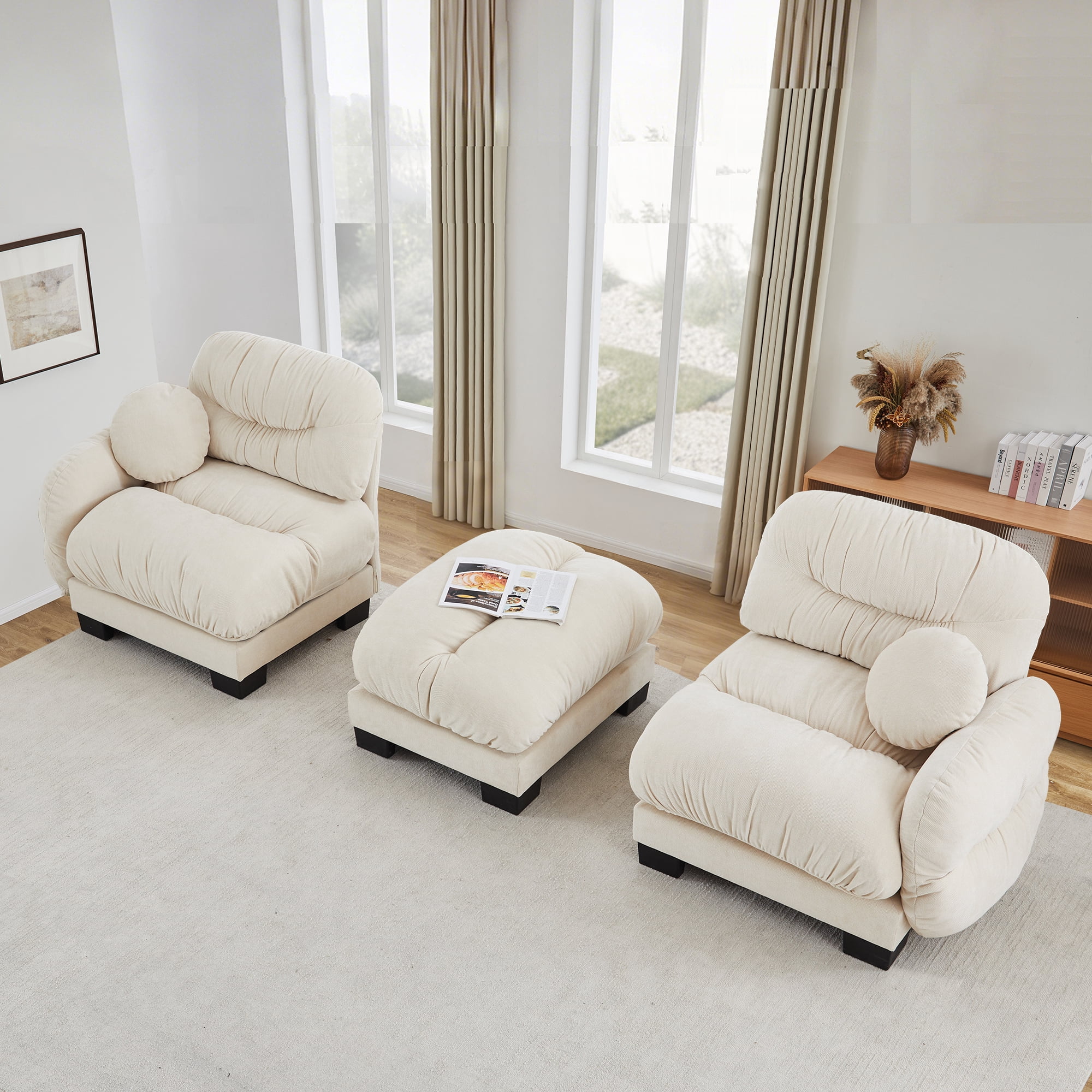 81" L Shape 2 Seater Sectional Couch Cozy Chenille Modular Sofa with Ottoman and 2 Throw Pillows