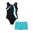 thumbnail image 2 of iiniim Kids Girls Gymnastics Workout Sleeveless Print Leotards with Shorts Ballerina Ballet Dance Outfit A Blue Green 14, 2 of 6