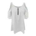 thumbnail image 3 of Pxiakgy Women's Cold Shoulder Eyelet Short Sleeve Hollow Out Lace Floral Half Sleeve Blouse Top Fold Collar V-Neck Zipper Tops Blouse Zip Up V Neck Pleated Flowy Blouses White Xxl, 3 of 5
