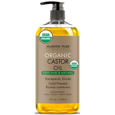 Majestic Pure USDA Organic Castor Oil | Hexane Free & 100% Pure | Cold Pressed | Stimulate Growth for Hair, Eyelashes, Eyebrows, Nails | Moisturizing & Nourishing | Body, Hair & Carrier Oil | 8 Fl Oz