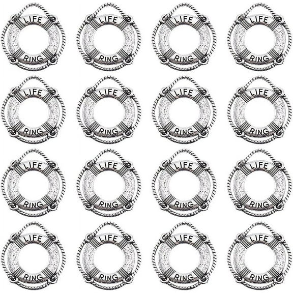 1 Box 50Pcs Lifering Charm Vintage Charms Life Ring Silver Tibetan Swimming Sea Beach Summer Pendants Bulk for Jewelry Making Women DIY Necklaces Bracelets Earrings Crafts