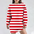 thumbnail image 2 of miqiqism Women Sweatshirt Dress Trendy Round Neck Hooded Sweatshirts Dress Casual Long Sleeve Striped Printed Tunic Dresses Oversized Sweatshirts,Red,Large, 2 of 6