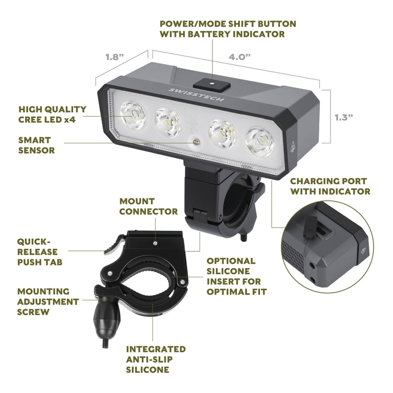 Swiss Tech Bicycle Light Set, 2000-Lumen Front & Rear photo 2