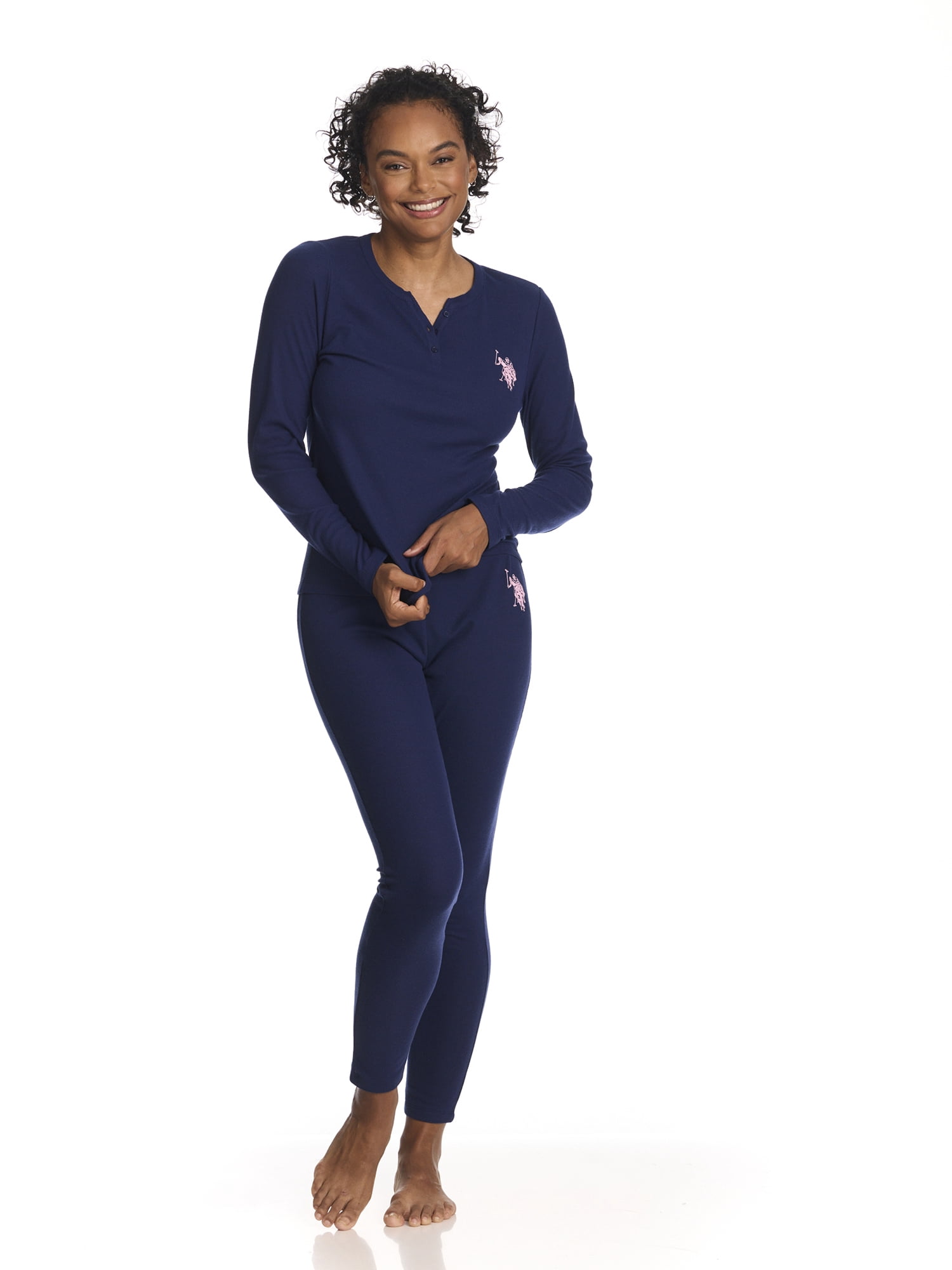 U.S. Polo Assn. Women's Ribbed Henley Long Underwear Thermal Set, 2-Piece Set, Sizes S-3X