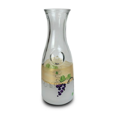 

Crafted Creations White and Gold Grapes Hand Painted Frosted Glass Serving Carafe 34 oz.