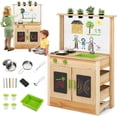 thumbnail image 2 of OLAKIDS Mud Kitchen, Outdoor Toys Play Kitchen with Acrylic Drawing Board Blackboard 4 Cups Removable Sink Cooking Accessories Wooden Kids Kitchen Playset Backyard Garden Gift for Boys Girls Ages 3+, 2 of 7