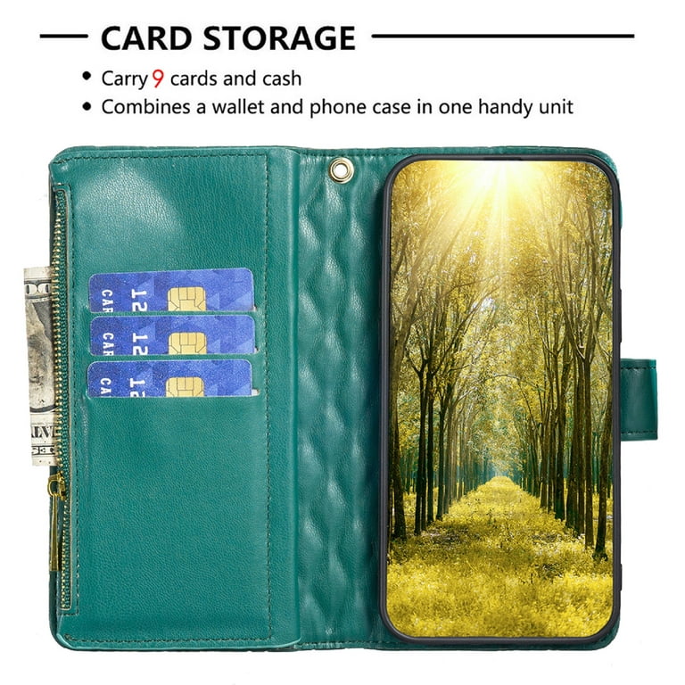 Dteck Zipper Wallet case for iPhone 11 Pro Max, Argyle Pattern PU Leather Wallet  case with Handstrap Kickstand Card Slots Magnetic Closure Shockproof Case  For iPhone 11 Pro Max,Green 