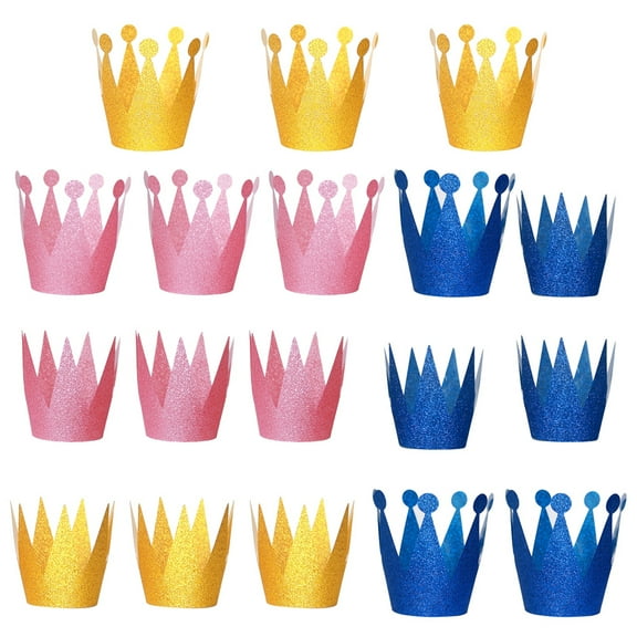SHINYPASING 18Pcs Birthday Hat for Kids Party Crown Plastic Golden 6.5x10in