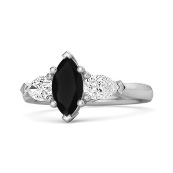 Solitaire 0.25 Ctw Marquise Cut Black Spinel 925 Sterling Silver Women Valentines Day Gifts Ring