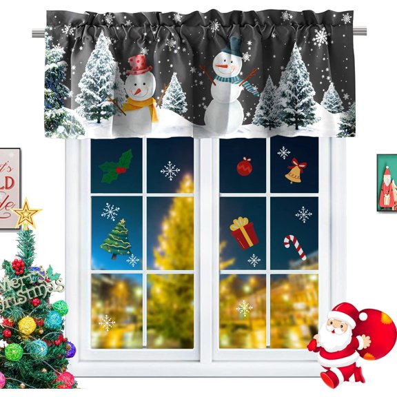 Christmas Snowman Windows Valances Christmas Pine Tree Snowy Kitchen Short Curtain Valances with Rod Pocket Xmas Small Farmhouse Window Topper Decoration 52x18inch