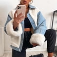 thumbnail image 3 of YWDJ Denim Jacket for Women Fashion Casual Plush Patchwork Cardigan Outerwear Denim Jacket Coat White XS, 3 of 9