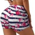 thumbnail image 2 of Fotbe Dark Blue Stripes and Flamingos Seamless Shorts, Womens Workout Shorts High Waist Stretch Booty Short for Gym/Yoga/Running/Biking-Small, 2 of 9
