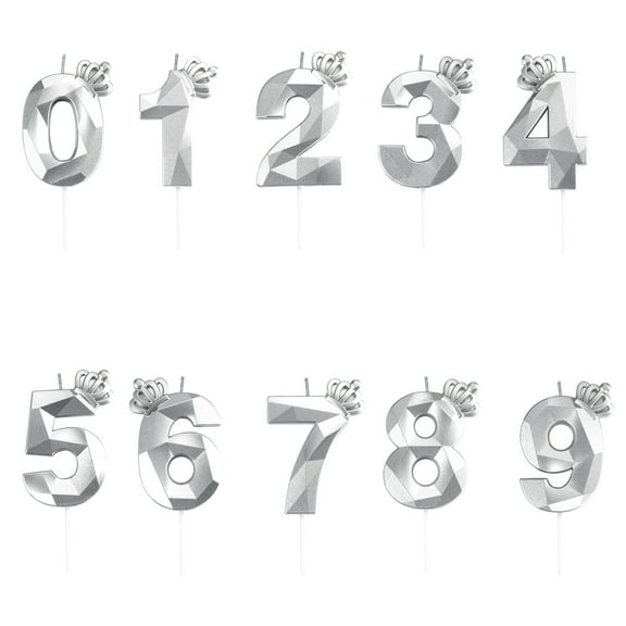 0-9 Crown-style birthday candles Cake number candles - Decorations Suitable for birthdays, weddings, anniversary celebrations (silver)