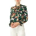 thumbnail image 3 of INSPIRE CHIC Women's Floral Tie V Neck Vintage Ruffle Trumpet Long Sleeve Top S Green, 3 of 9