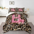thumbnail image 3 of Homewish Fashion Leopard Print B Bedding Comforter Set for Women, Princess Ribbon Bowknot Twin Comforter Sets, Brown Pink Cartoon Reversible Bedding Set, Ultra Soft Bedroom Decor, 2pcs, 3 of 8