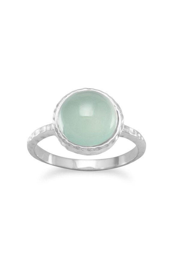 .925 Sterling Silver Cabochon Sea Green Chalcedony Women's Ring