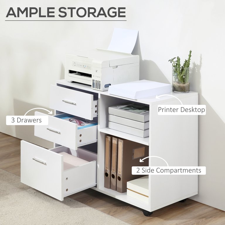 HOMCOM Black Lateral File Cabinet/Printer Stand with-Open Storage