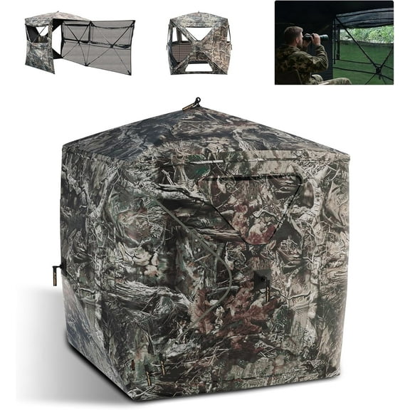 FLISSA Hunting Blind See-Through with Full-Opening Door, Ground Camouflage Tent, 270 Degree, Portable and Durable 300D Reinforced Blind for Turkey, Deer, and Bear Hunting
