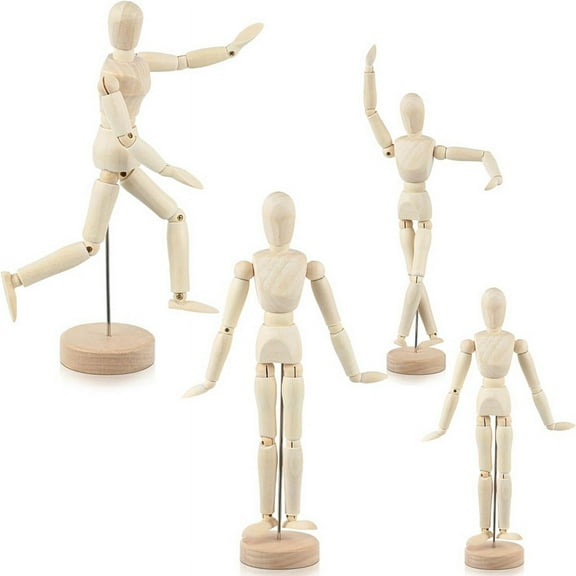 4 Pcs Posable Wooden Mannequin Figure Wood Human Model Drawing Figure for Sketching Painting Christmas Desk Decor
