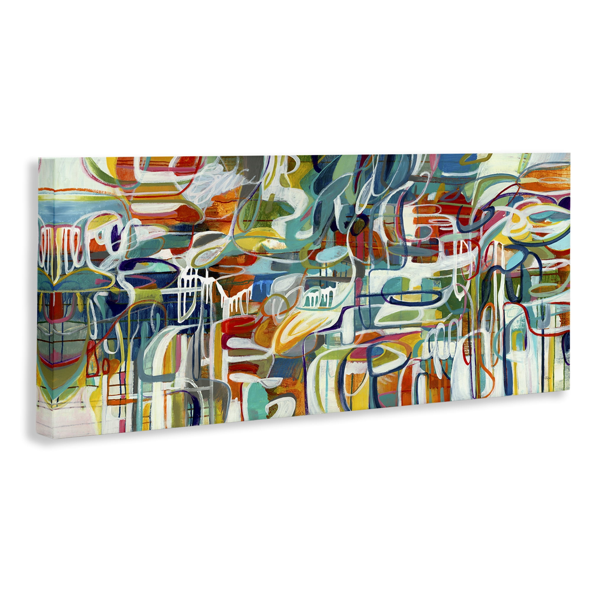 Stupell Industries Chaotic Doodle Shapes Abstract Painting Gallery Wrapped Canvas Art Print Wall Art, 48 x 20