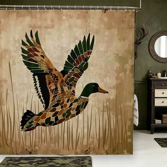 Manfei Rustic Animal Mallard Shower Curtain 72Wx72L,Farmhouse Bird Bathroom Curtain