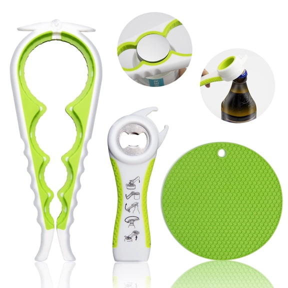 Deally 3 Piece Jar Opener Set for Weak Hands Includes 4 in 1 Jar Opener 5 in 1 Bottle Opener and Non Slip Gripper Pad for Seniors Arthritis Relief Multi Size Kitchen Tool Set