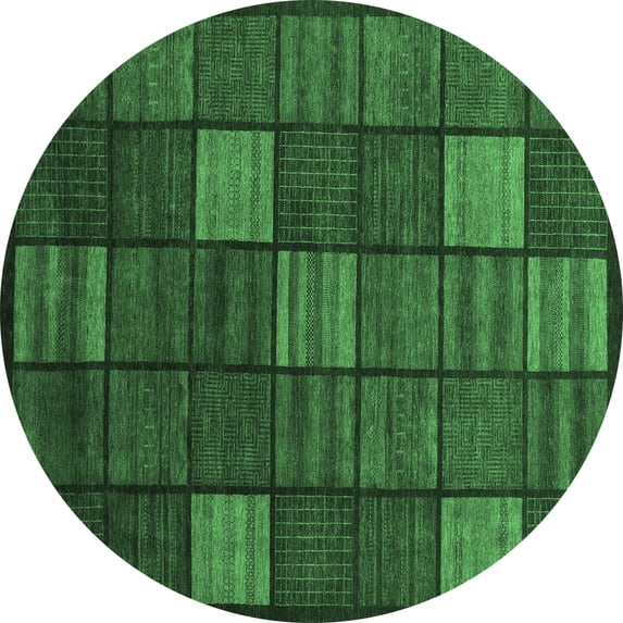 Ahgly Company Indoor Round Checkered Emerald Green Modern Area Rugs, 7' Round