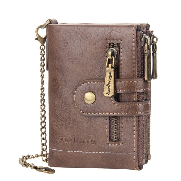 Cartera corta para hombre, monedero de negocios con doble cremallera, billetera multitarjetas, billetera triple