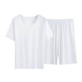 thumbnail image 4 of Blmnix Bamboo Pajamas Men Pjs Sets Plus Size Pajamas Sleepwear Sets Pajama Pants Cropped Crew Neck Short Sleeve White Mens Pajama Pants,XXL, 4 of 5