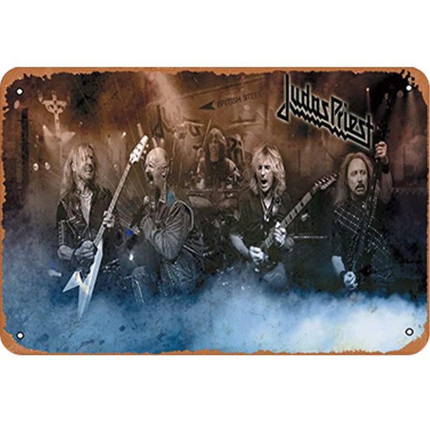 Placa Metal Vintage Banda Sacerdote Judas Pintura Hierro Rectangular 30x20cm