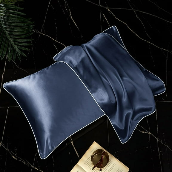 Nvzi 2 Pack 100% Silk Pillowcases for Hair and Skin 19 Momme Silk Bed Pillowcases with Envelope Closure (Queen Size, Blue)