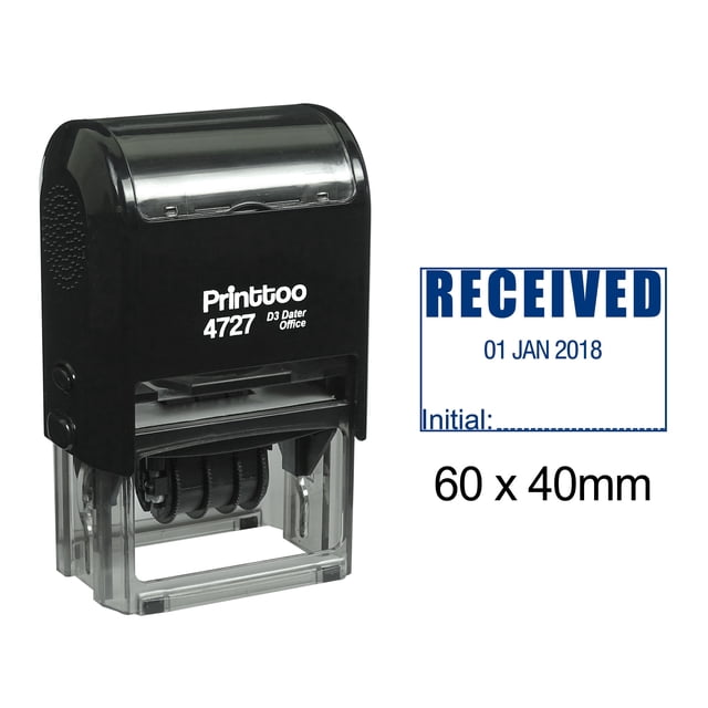 Printtoo Dater Stamp Self Inking With Received Initial Text Date Rubber Stamp Office Stationery-Blue