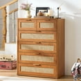 thumbnail image 6 of 6 Drawer Tall Dressers, Rattan Dresser with Large Storage Space Boho Dressers & Chests of Drawer Wooden Dressers for Bedroom, Tea Brown, 6 of 8