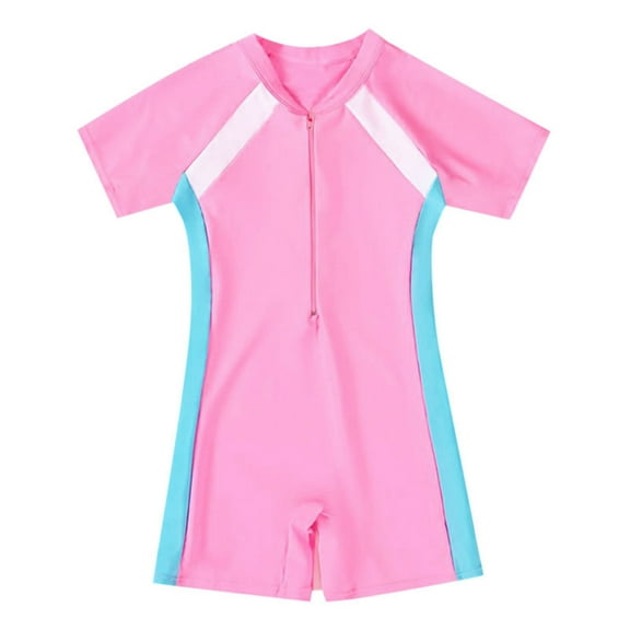 Aihuaihua Swim Shirts For Boys Short Sleeve Rash Guard Solid Zipper Swimwear Toddler Bathing Suit Beach Swimwear Outfits Red,11-14Y