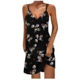 thumbnail image 1 of IROINNID Sundress For Women Trace less V-Neck Double Shoulder Suspender Dress Short Prints Dress, 1 of 5