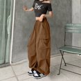 thumbnail image 4 of Fengqque Cargo Pants for Women Wide Leg Casual High Waist Baggy Elastic Drawstring Hiking Track Sweatpants Brown XXL, 4 of 9