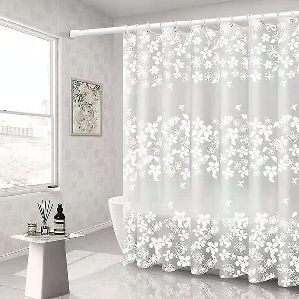 Shower Curtain Hanging Curtain Free Punching Telescopic Rod Thickening  White Diffuse Flower Single Curtain 180 Wide * 200 High 