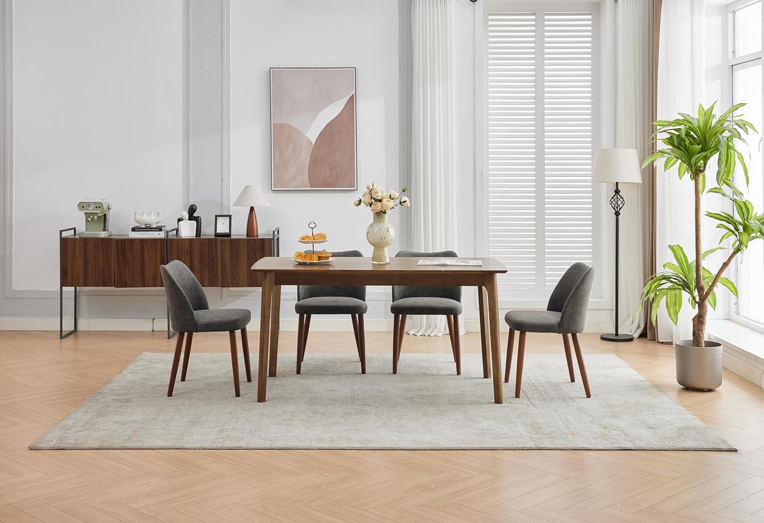 2-pcs Dining Chair,Leather Upholstered Dining Chair with Wood Legs, Wing Backrest, Wooden Kitchen Chair, Kitchen Chairs with Thick Cushions for Dining Room, Living Room