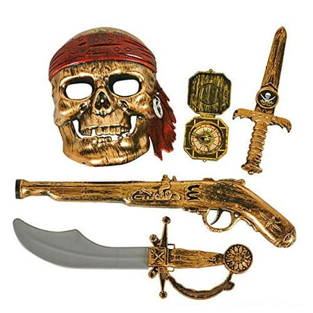 GiftExpress 5-Piece Halloween Pirate Costume Accessories for Kids, Pirate Role Play Set /Halloween Costumes for Boys/Pirate Paraphernalia (Pirate Sword, Compass, Dagger, Mask,