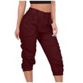 thumbnail image 2 of IDALL Cargo Pants Women Capri Pants Rrousers Loose Casual Pants Pants Cropped Foot Pocket Beam Shorts Pants Hiking Pants Women Summer Pants Red XL, 2 of 4