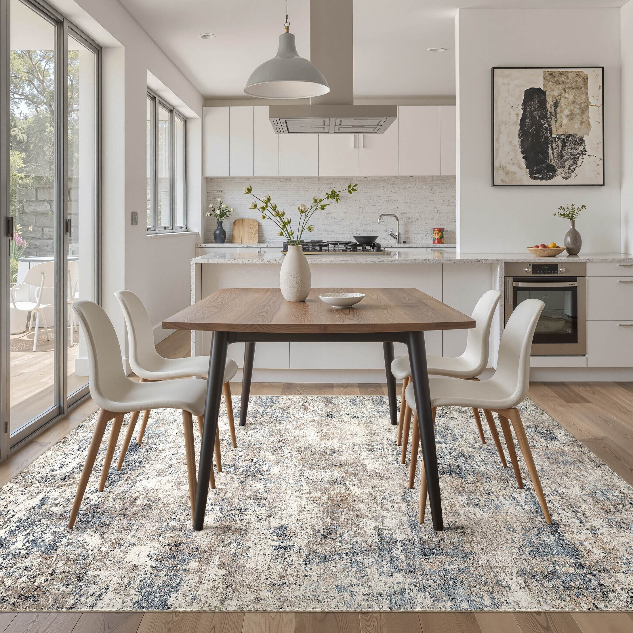MICGEEK 10x14 Washable Area Rugs for Living Room, Modern Abstract Printed Rug, Vacuum-Friendly, Non Slip Indoor Rug for Bedroom Dining Room Home Decor Carpet, Blue/Brown