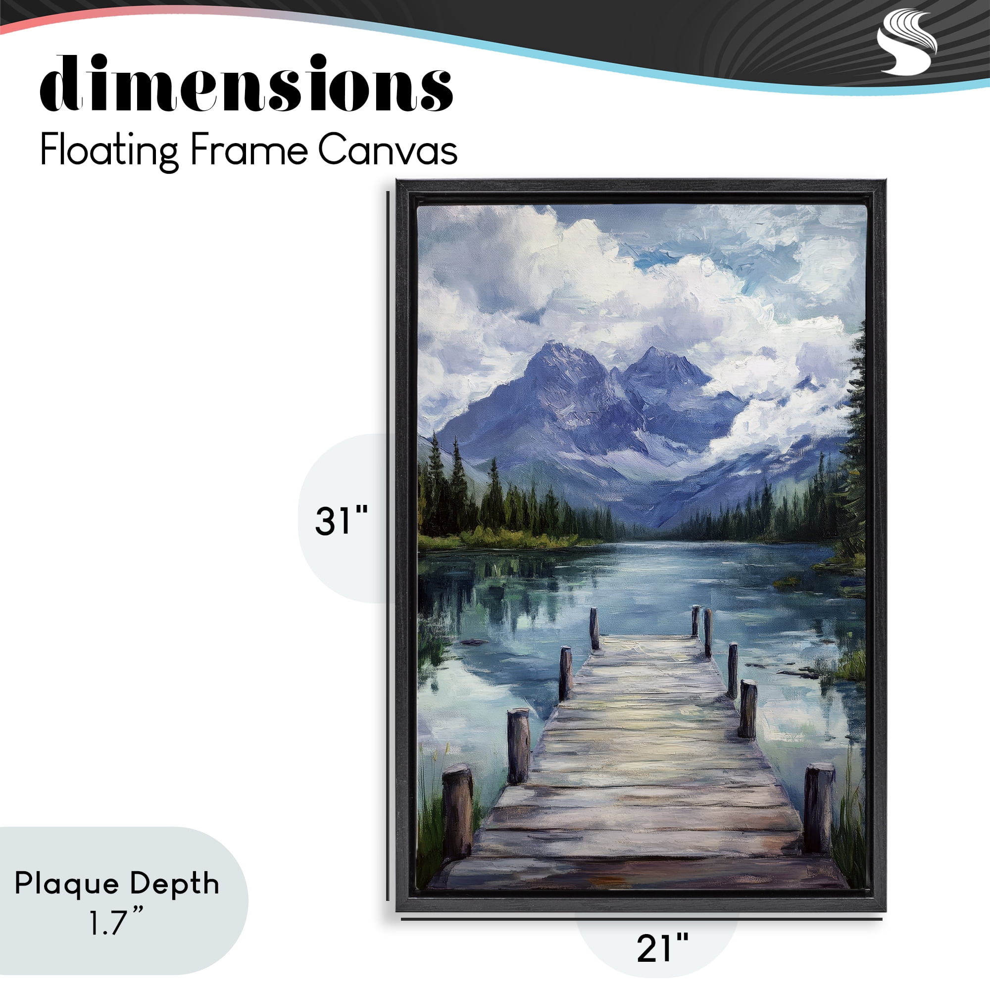 Stupell Industries Weathered Dock on Mountain Lake Black Framed Floater Canvas Wall Art, design by Petal Prints Design